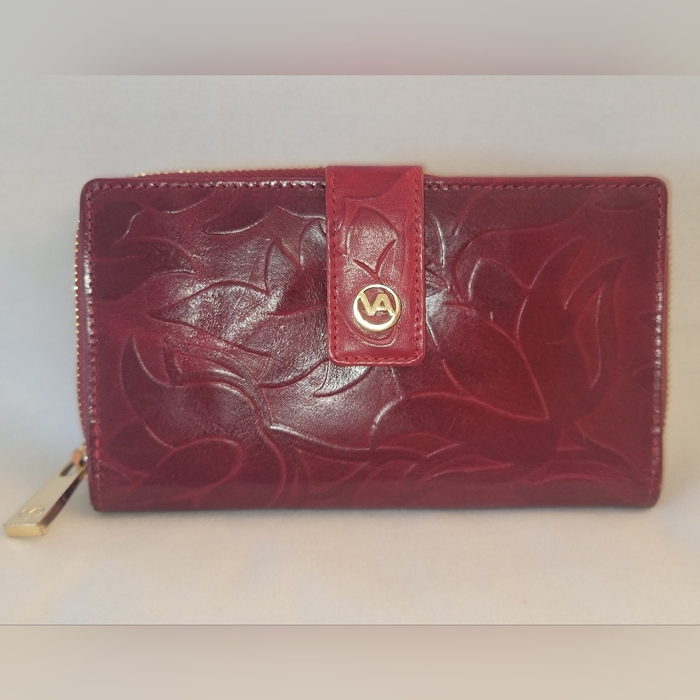 Valentina Italian Red Leather Embossed Tulip Wallet